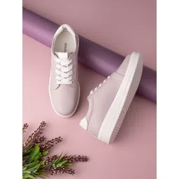 DressBerry Women Beige Lightweight Comfort Insole Contrast Sole Sneakers