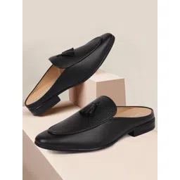 FAUSTO Men Black Leather Slip-On Lightweight Sneakers