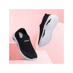 ASIAN Women Black Woven Design Slip-On Sneakers