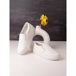 DressBerry Women White Perforations Lightweight Comfort Insole Basics Slip-On Sneakers