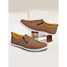 FAUSTO Men Brown PU Slip-On Sneakers