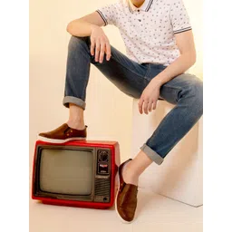 FAUSTO Men Brown Textured PU Slip-On Sneakers