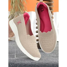 Carlton London Women Textured Flyknit Slip-On Sneakers