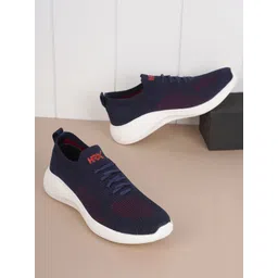 HRX by Hrithik Roshan Men Navy Blue & Red Textured Contrast Sole Slip on Sneakers