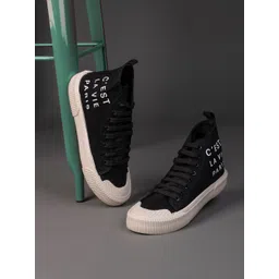 Styli Men Mid Top Canvas Slogan Print Casual Shoes