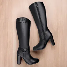 9 Cm High Heel Height Increasing Faux Leather, Casual Formal Slipon Knee Boot Boots For Women