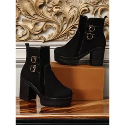 FRANINO PARIS Women Round Toe Ankle Boots With Buckle Detail