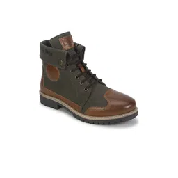 Royal Enfield Men Colourblocked Leather High-Top Boots