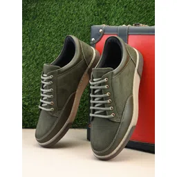 The Roadster Lifestyle Co. Olive Green Men Lace Up Moisture Wicking Memory Foam Sneakers
