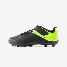 Kids Football Shoes 100 Velcro Grass Black Yellow