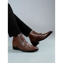 Bxxy Men Hidden Elevator Height Increasing Faux Leather Formal Full Brogue Lace-up Boot.