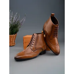 Bxxy Men Hidden Elevator Height Increasing Faux Leather Formal Full Brogue Lace-up Boot.
