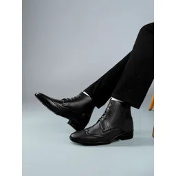 Bxxy Men Hidden Elevator Height Increasing Faux Leather Formal Full Brogue Lace-up Boot.
