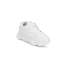 Truffle Collection White Pu Lace-up Chunky Sneakers