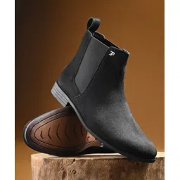 EL PASO Men Black Faux Leather Casual Slip On Boots Boots For Men