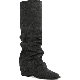 Fold-Over Slouchy Denim Boot Boots For Women