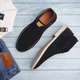 Suede Leather Stitch Down Black Chukka Style Desert Boots for Men - SDSUCKBG Boots For Men