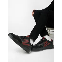 ZEESH Men Colourblocked Round Toe Lace-Ups Leather Basics Sneakers