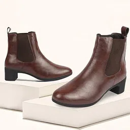 Flared Heel High Ankle Top Winter Chelsea Boots For Women