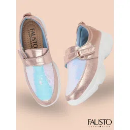 FAUSTO Women Pink Woven Design PU Slip-On Sneakers