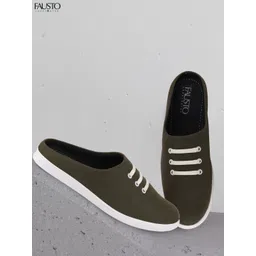 FAUSTO Men Olive Green Slip-On Sneakers