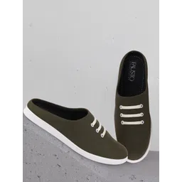 FAUSTO Men Olive Green Slip-On Sneakers