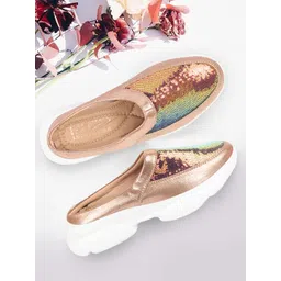 FAUSTO Women Gold-Toned Colourblocked PU Slip-On Sneakers