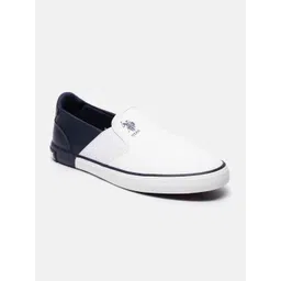 U S Polo Assn .Men White Colourblocked PU Slip-On Sneakers
