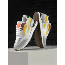 Mast & Harbour Women White & Grey Colourblocked Moisture Wicking Lightweight Sneakers