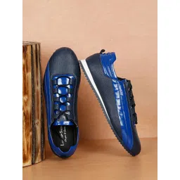 LOUIS STITCH Men's Blue Casual Shiny Strap Sneakers