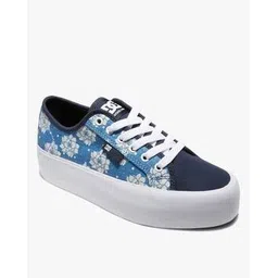 Floral Print Lace-Up Platform Heeled Casual Shoes