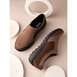 HERE&NOW Men Brown Suede Slip On Sneakers