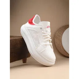 The Roadster Lifestyle Co. Women White & Red Mesh Walking Shoes