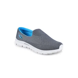 Campus Women Grey And Blue Mesh Marking Slip On Walking Shoes