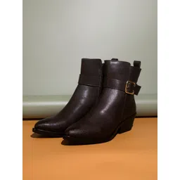 Inc 5 Women Buckle Detail Block-Heeled Regular Boots