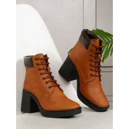 Bruno Manetti Women Mid-Top Square-Toed Lace-Up Boots