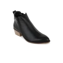 PEPITOES Women Pointed Toe Mid Top Leather Block Heel Regular Boots