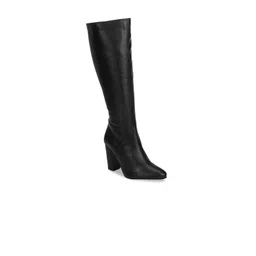 Truffle Collection Black PU Block Heeled Boots
