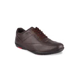 Red Chief Men Brown Solid Leather Sneakers