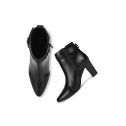 yoho Women Mid Top Pointed Toe Block Heel Regular Boots With Buckle Detail