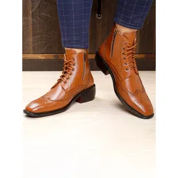 Bxxy Men Perforated Block-Heeled Brogue Elevator Boots