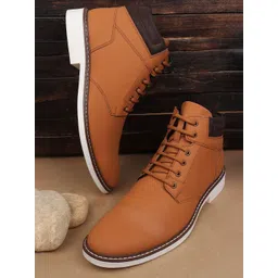 Carlton London Men Block-Heeled Round Toe Lace-Ups Regular Boots