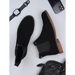 EZOK Men Black Solid Slip-On Chelsea Boots