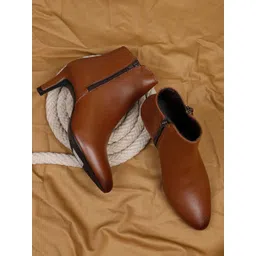 ELLE Women Solid Leather Ankle Boots