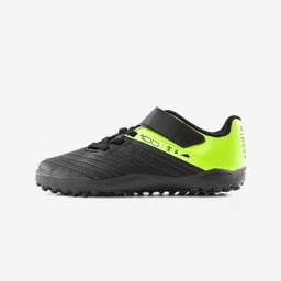 Kids Football Shoes Velcro 100 Turf Black Yellow