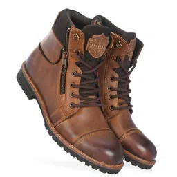 Men's Brown Rugged Side-Zip Combat Rider,Biker Boots with Heavy-Duty Rubber Sole Boots For Men