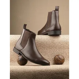EL PASO Men Dark Brown Faux Leather Casual Chelsea Boots Boots For Men