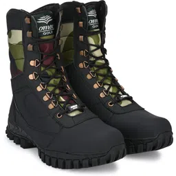 Men's Black Leather Tactical Combat Ring print NCC/Army/Military Boot Boots For Men