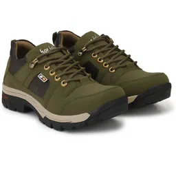 Green Leather Rough Military Ankle Length Hiking Trekking Casual Boots For Men Boots For Men