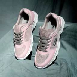 Goldstar Women's Baby- Pink Lace up Sport Shoes with Trendy Net Design Walking Shoes For Women